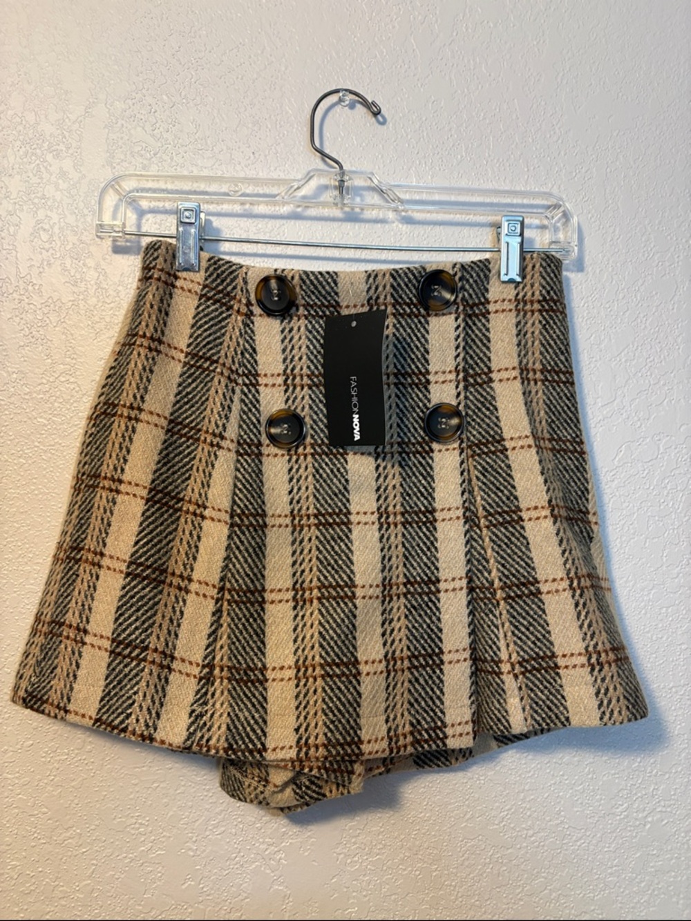 NWT Fashion Nova Brown Plaid Skort Small